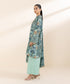 Women's Unstitched Linen Blue Printed 3 Piece Suit